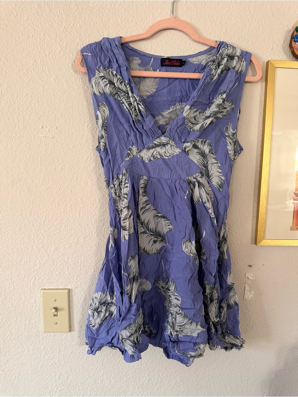 Motel Rocks L Blue Feather Print Tunic